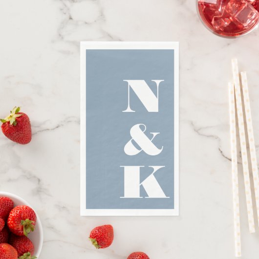 Bold Modern Monogram Initials Wedding Dusty Blue Servet (Insitu)