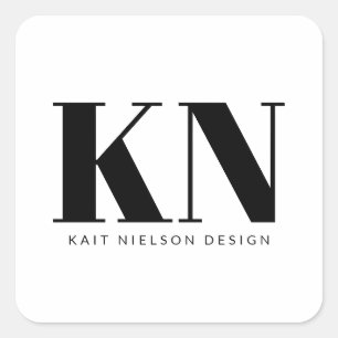 Bold Modern Monogram Professional Black White Vierkante Sticker