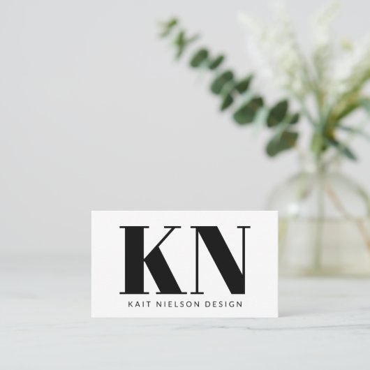 Bold Modern Monogram Professional Black White Visitekaartje (Staand voorkant)