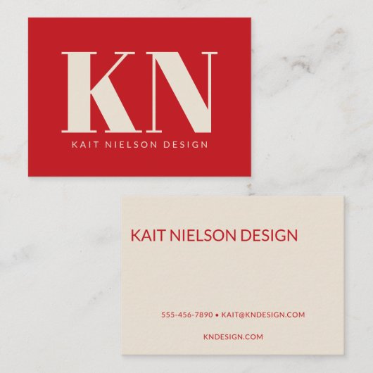 Bold Modern Monogram Professional Bright Red Visitekaartje (Voorkant / Achterkant)