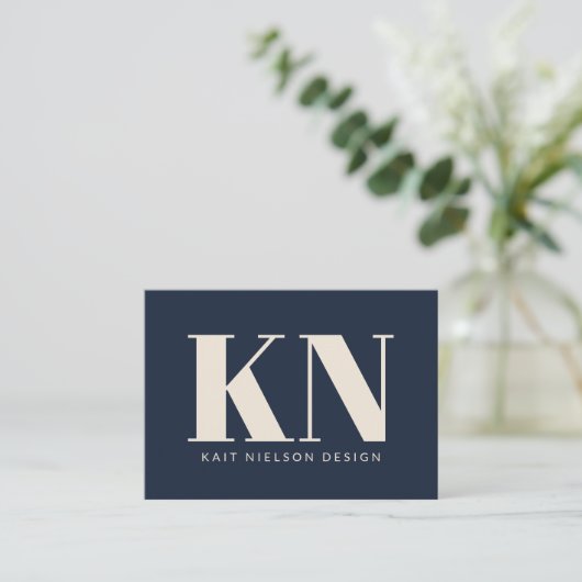 Bold Modern Monogram Professional Navy Blue Visitekaartje (Staand voorkant)