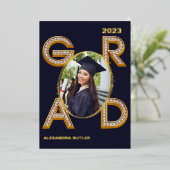 Bold Modern Navy Photo Class of 2023 Afstuderen Folie Uitnodiging (Staand Voorkant)