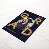 Bold Modern Navy Photo Class of 2023 Afstuderen Folie Uitnodiging (Gedraaid)