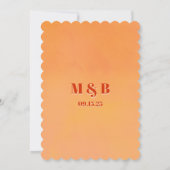Bold Modern Orange Sunset Monogram Wedding Kaart (Achterkant)