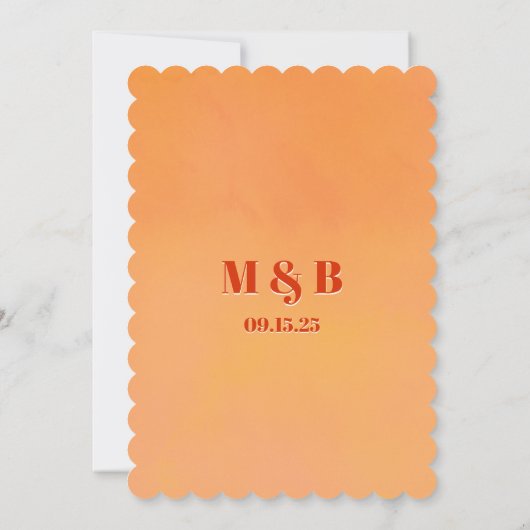 Bold Modern Orange Sunset Monogram Wedding Kaart (Achterkant)