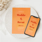 Bold Modern Orange Sunset Monogram Wedding Kaart