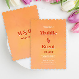 Bold Modern Orange Sunset Monogram Wedding Kaart