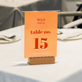 Bold Modern Orange Sunset Monogram Wedding Seat Kaart
