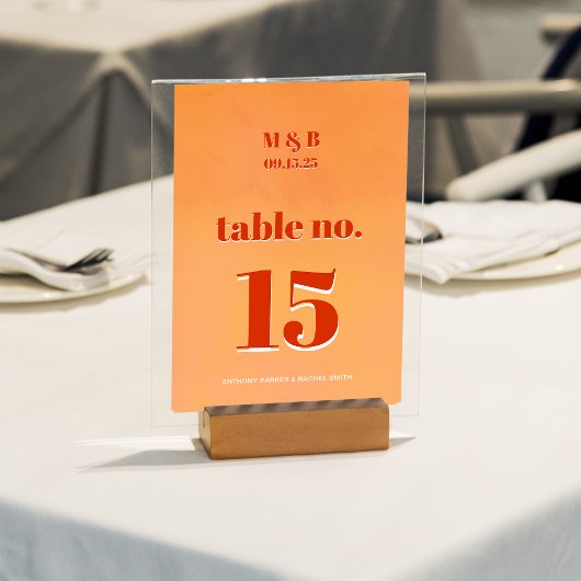 Bold Modern Orange Sunset Monogram Wedding Seat Kaart