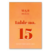 Bold Modern Orange Sunset Monogram Wedding Seat Kaart (Achterkant)