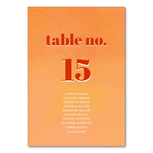 Bold Modern Orange Sunset Seating Chart Wedding Kaart (Voorkant)