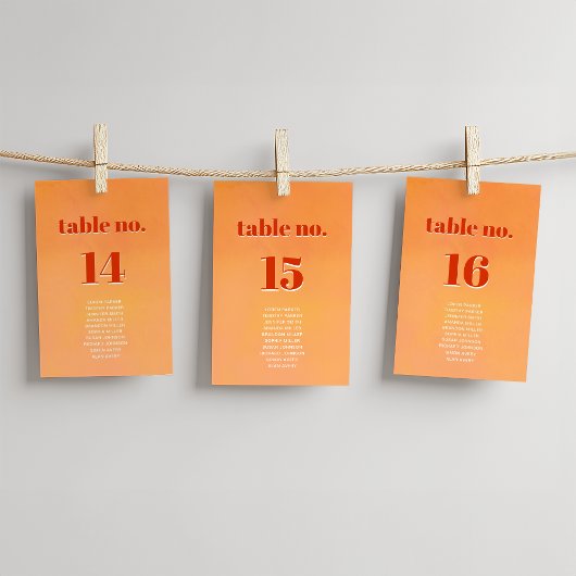 Bold Modern Orange Sunset Seating Chart Wedding Kaart