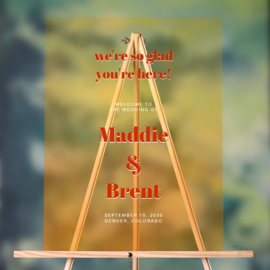 Bold Modern Orange Sunset Wedding Welcome Acryl Bord (Neutraal)