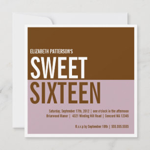 Bold Modern Paars Brown Sweet Sixteen Uitnodiging