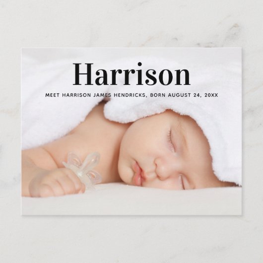 Bold Modern Photo Baby Announcement Briefkaart (Voorkant)