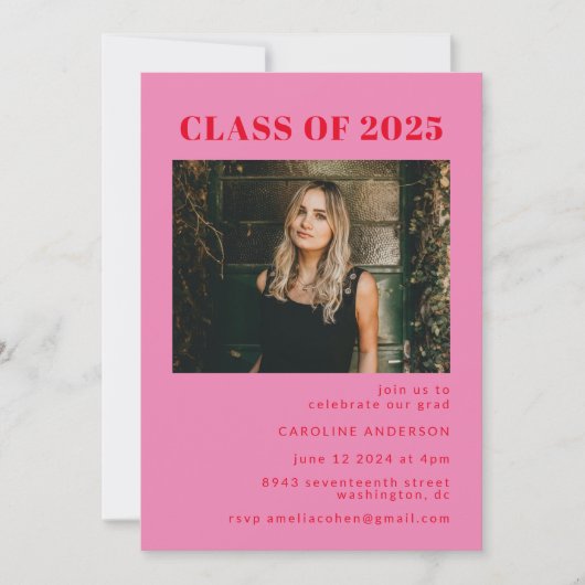 Bold Modern Pink and Red Photo Graduparty Kaart (Voorkant)