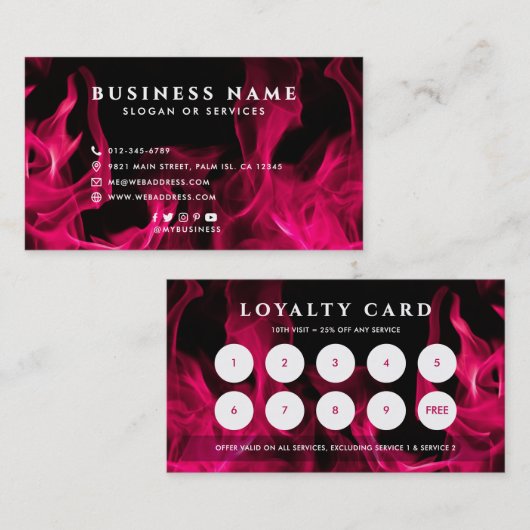 Bold Modern Pink Flames Custom Aanbieding Loyalite Visitekaartje (Voorkant / Achterkant)