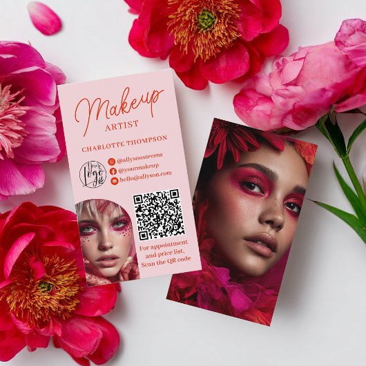 Bold Modern Pink Makeup Artist 2 Photos Qr Code Visitekaartje