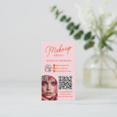 Bold Modern Pink Makeup Artist 2 Photos Qr Code Visitekaartje (Staand voorkant)