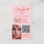 Bold Modern Pink Makeup Artist 2 Photos Qr Code Visitekaartje (Voorkant)