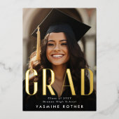 Bold Modern Real Gold Foil AFSTUDEERDER Foto aanko Folie Uitnodiging (Voorkant)