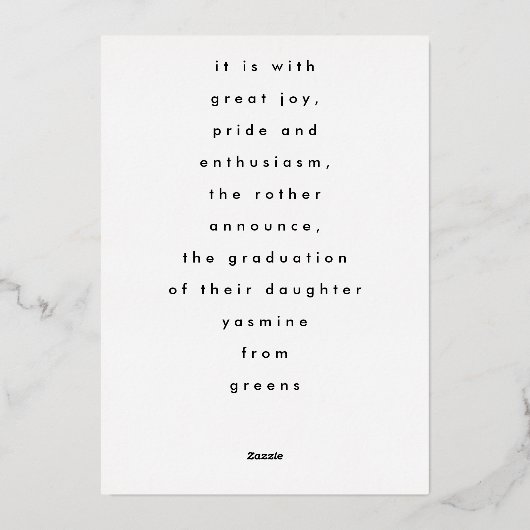 Bold Modern Real Gold Foil AFSTUDEERDER Foto aanko Folie Uitnodiging (Achterkant)