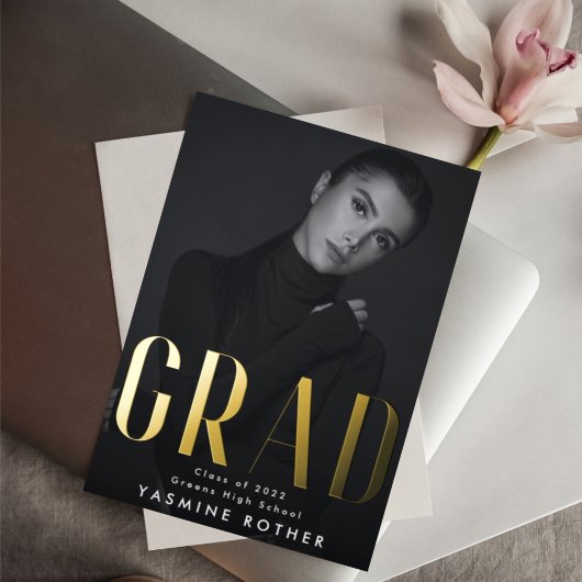 Bold Modern Real Gold Foil AFSTUDEERDER Foto aanko Folie Uitnodiging