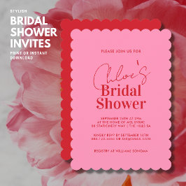 Bold Modern Red en Roze Bridal Shower Invitation Kaart