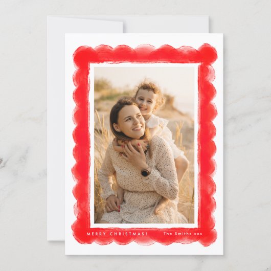 bold modern red RETRO christmas photo frame Feestdagenkaart (Voorkant)
