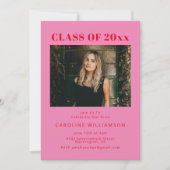 Bold Modern Roze Red Two Photo Graduparty Kaart (Voorkant)