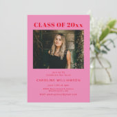 Bold Modern Roze Red Two Photo Graduparty Kaart (Staand voorkant)