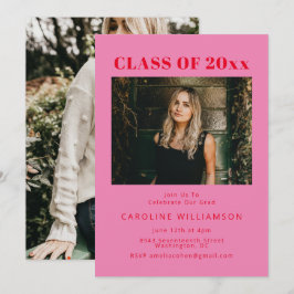 Bold Modern Roze Red Two Photo Graduparty Kaart