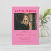 Bold Modern Roze Red Two Photo Graduparty Kaart (Staand voorkant)