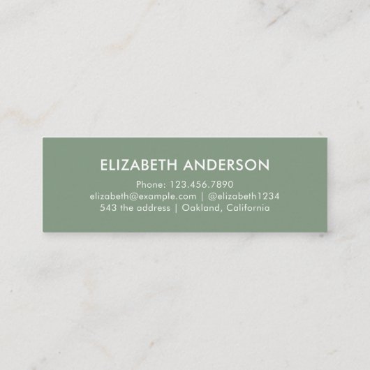 Bold Modern Sage Green Afstuderen Student Afstuder Contactkaartje (Achterkant)