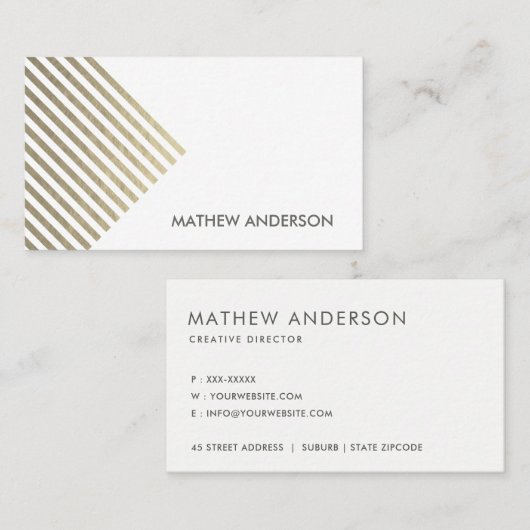 BOLD MODERN SILVER FAUX ANGLE STRIPED LINE PATTERN VISITEKAARTJE (Voorkant / Achterkant)