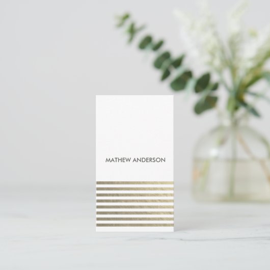 BOLD MODERN SILVER FAUX STRIPED LINE PATTERN VISITEKAARTJE (Staand voorkant)