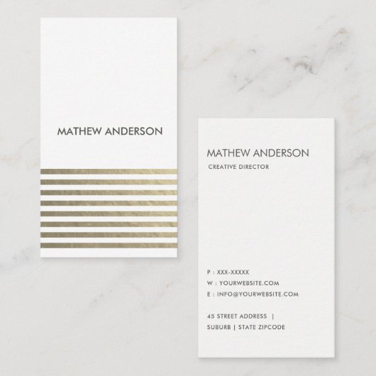 BOLD MODERN SILVER FAUX STRIPED LINE PATTERN VISITEKAARTJE (Voorkant / Achterkant)