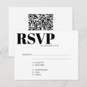 Bold Modern Simple Black White QR Code Meal Choice RSVP Kaartje (Voorkant / Achterkant)