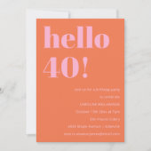Bold Modern Simple Orange Pink 40th Birthday Party Kaart (Voorkant)