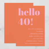 Bold Modern Simple Orange Pink 40th Birthday Party Kaart (Voorkant / Achterkant)