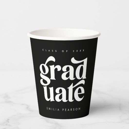 Bold Modern Type Black Graduation Party Papieren Bekers (Voorkant)