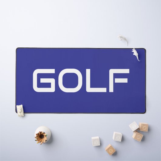 Bold Modern White GOLF Text Deep Blue Background Bureaumat (Kindertafel)