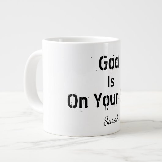 Bold Modern White Name Faith God Is On Your Side Grote Koffiekop (Links)