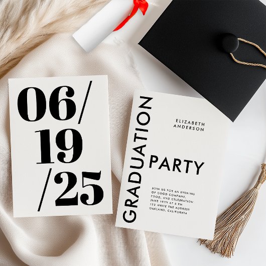 Bold Modern Zwart-wit Graduation Party Kaart