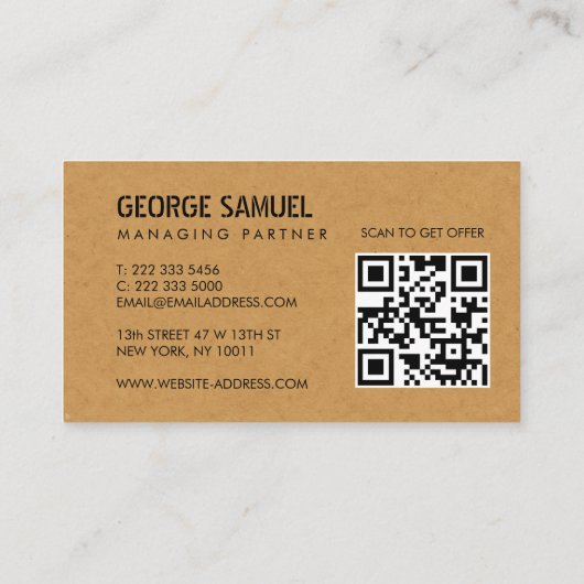 Bold Molded Realtor Business QR Code Light Tan Visitekaartje (Achterkant)