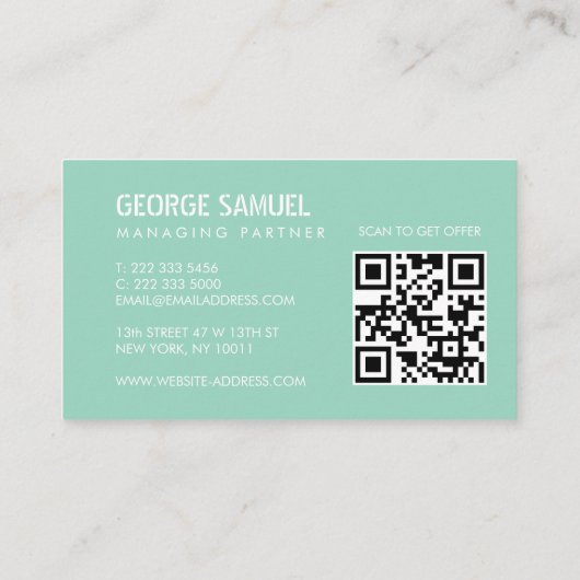 Bold Molded Realtor QR Code Light Teal Green Visitekaartje (Achterkant)
