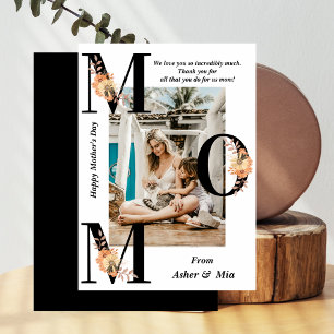 Bold MOM Bloemen Typografie Happy Moederdag Kaart