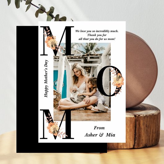 Bold MOM Bloemen Typografie Happy Moederdag Kaart