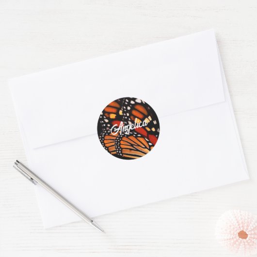 bold monarch butterfly wing pattern personalize ronde sticker (Envelop)
