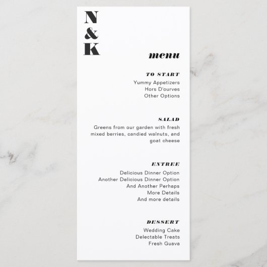 Bold Monogram Black en White Wedding  Menu (Voorkant)